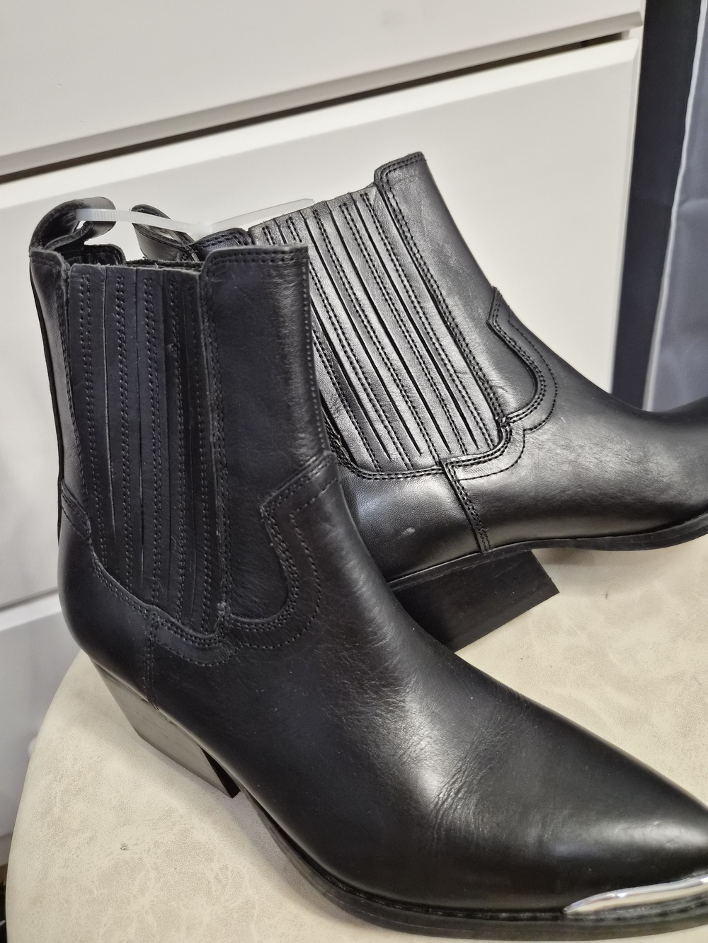 Marc Fisher Black Ankle Boots with Metal Toe Detail - Picture 5 of 6